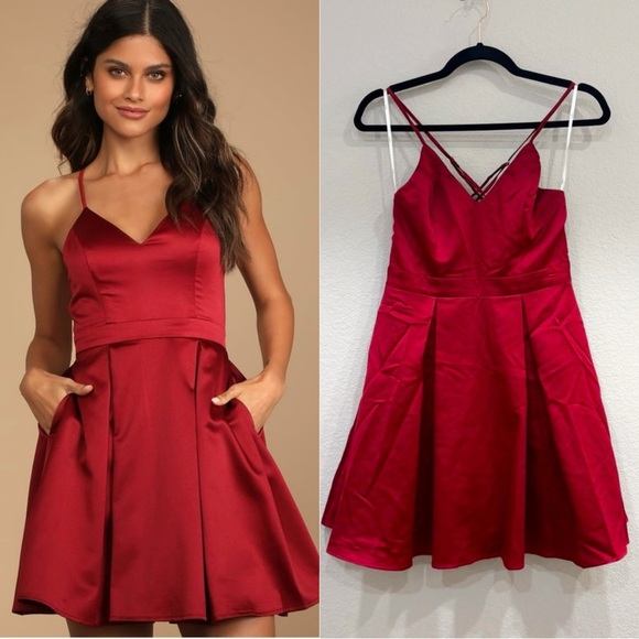 Size S - NWOT Lulus‎ Be With You Wine Red Skater Dress - Picture 1 of 9
